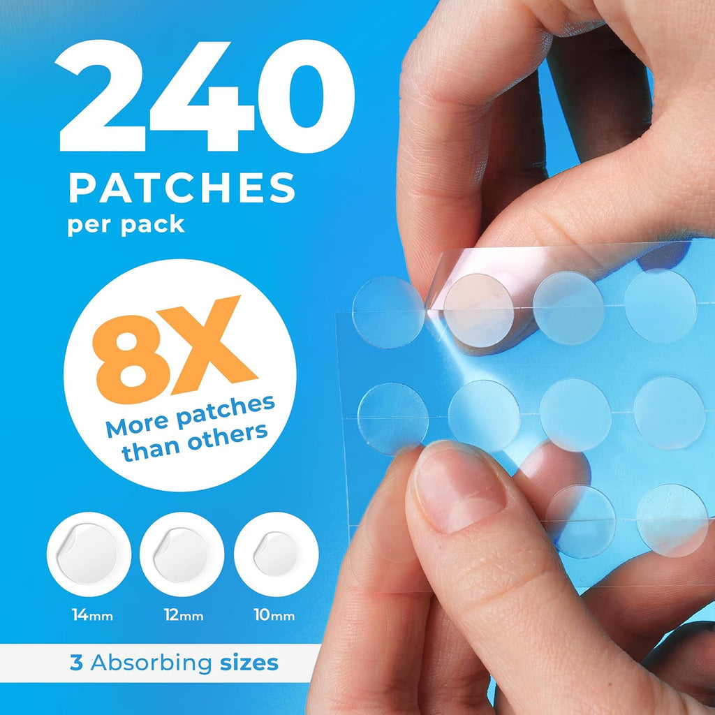 Pimple Patches for Face (240 Patches), Hydrocolloid Acne Patches with Tea Tree Oil, Pimple Stickers - Acne Pimple Patches for Face - Zit Patches