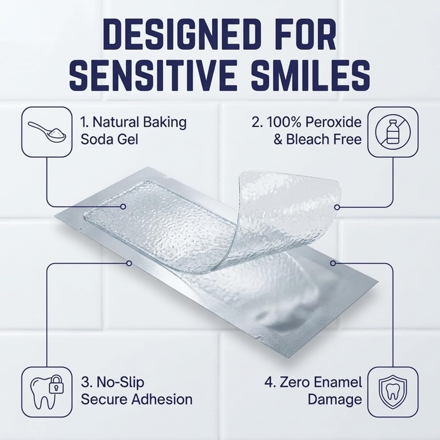 Natural Teeth Whitening Strips for Sensitive Teeth, Peroxide Free, Tooth Whitener White Strips, Enamel Safe No Bleach Formula, Vegan Whitening Kit, Mint Flavor Baking Soda Gel, 14 Day 28 Count