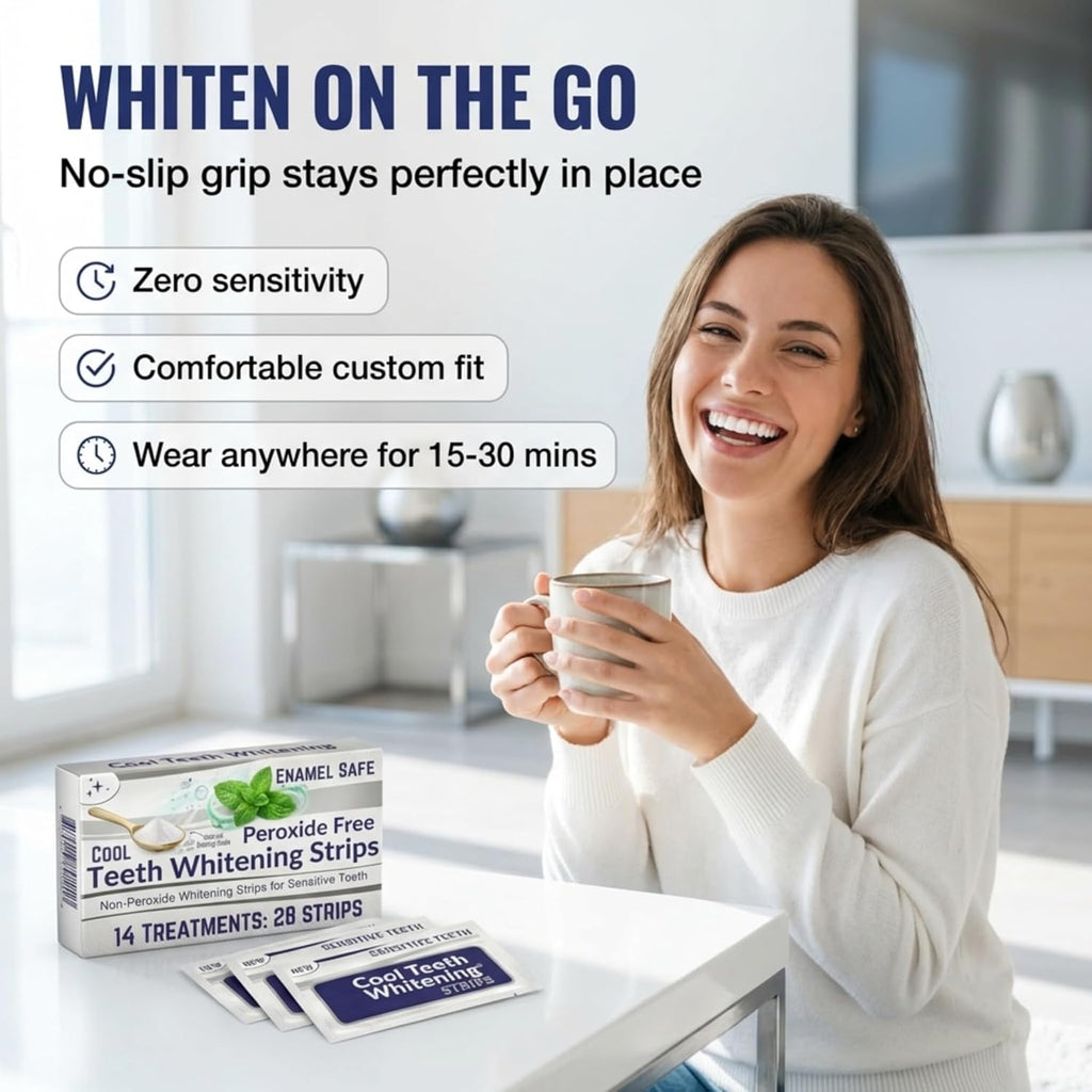 Natural Teeth Whitening Strips for Sensitive Teeth, Peroxide Free, Tooth Whitener White Strips, Enamel Safe No Bleach Formula, Vegan Whitening Kit, Mint Flavor Baking Soda Gel, 14 Day 28 Count