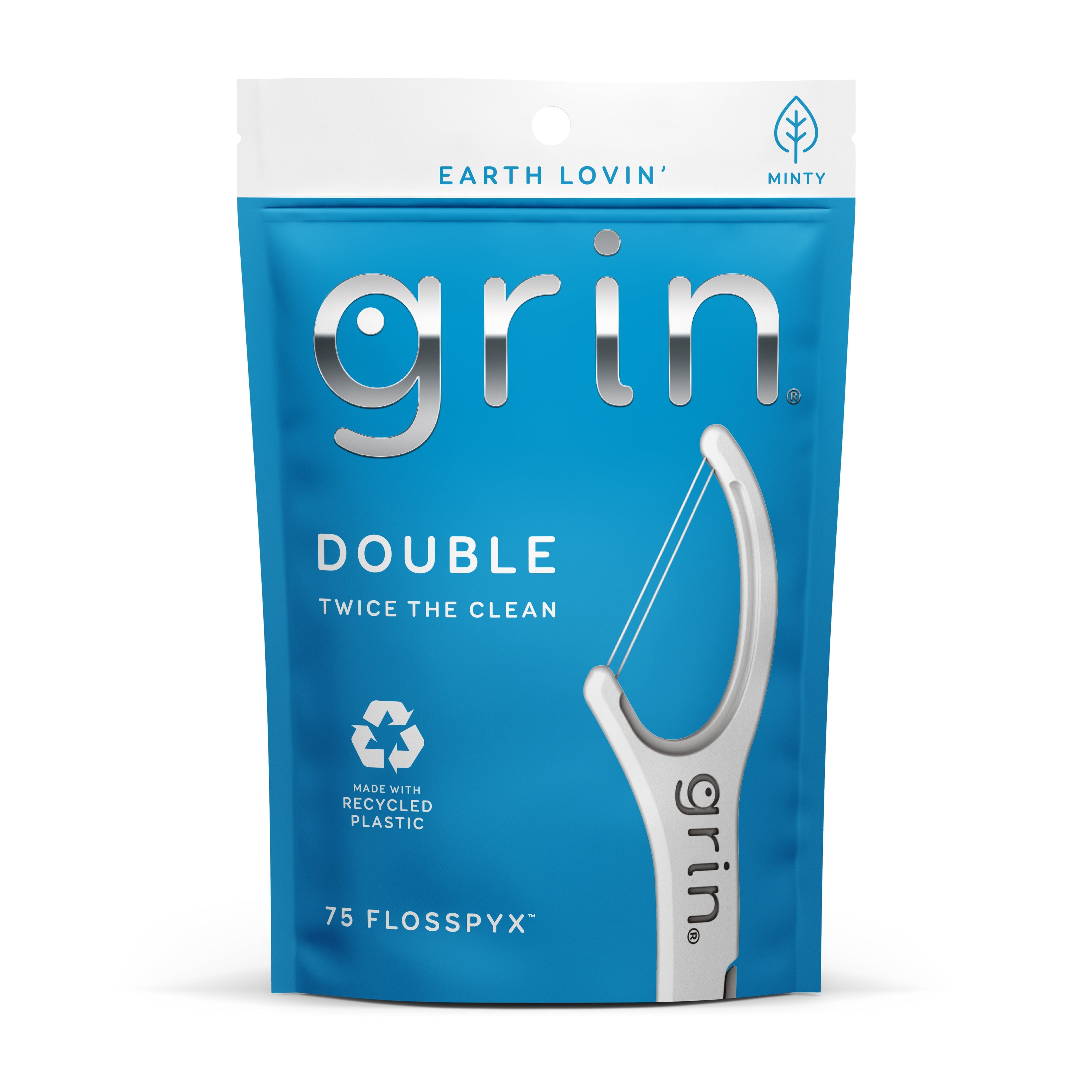 (225 Pack) Grin Double Flosspyx - 75 Ct - Dental Floss Picks, Flossers, Two Lines of Super Strong Floss, Minty Fresh, Made with Recycled Plastic