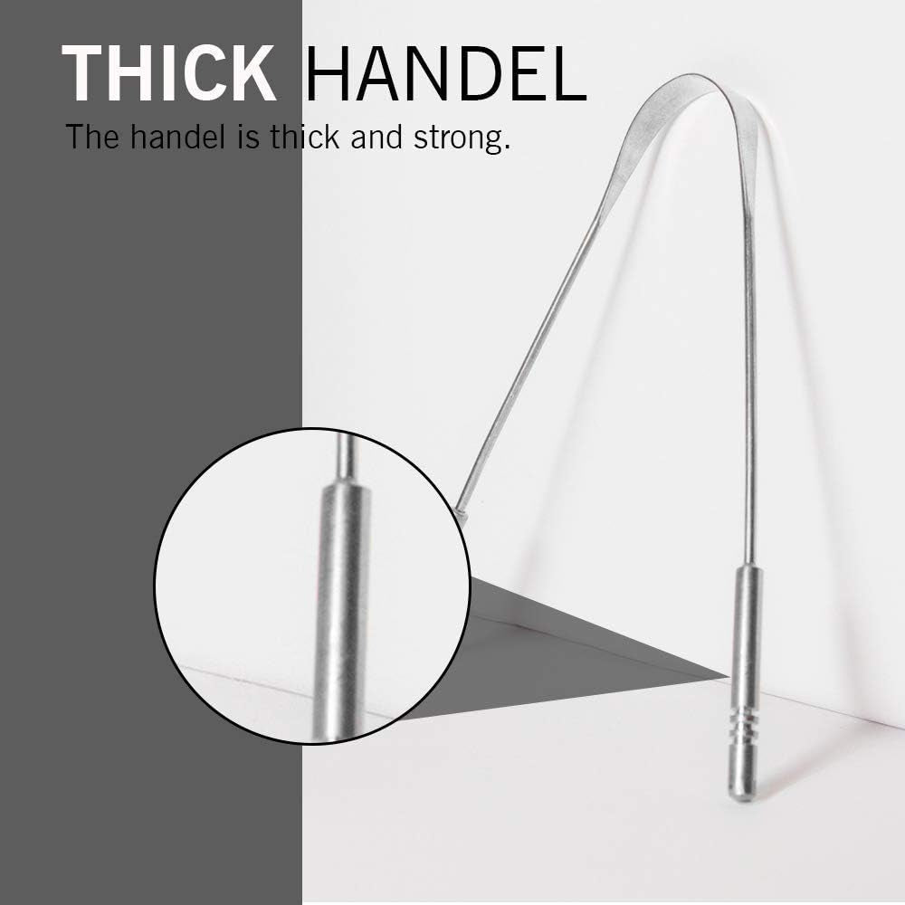 Stainless Steel Tongue Scraper for Adults 2 Pack, Metal Tongue Cleaner for Fresh Breath, Oral Hygiene Tongue Cleaning Tool Reusable (100% Stainless Steel)