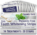 Natural Teeth Whitening Strips for Sensitive Teeth, Peroxide Free, Tooth Whitener White Strips, Enamel Safe No Bleach Formula, Vegan Whitening Kit, Mint Flavor Baking Soda Gel, 14 Day 28 Count