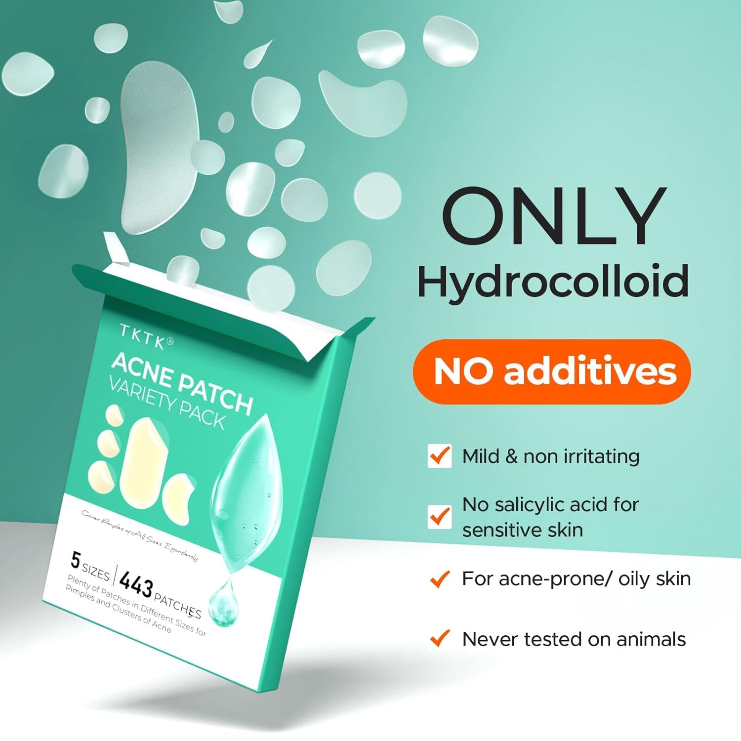 443 Count Pimple Patches for Face, Hydrocolloid Acne Patch Bulk, Acne Stickers for Covering Cheeks, Forehead, Chin Blemishes Zit Breakouts for All Skin Types (Dots, Strip, Contoured 5 Sizes)