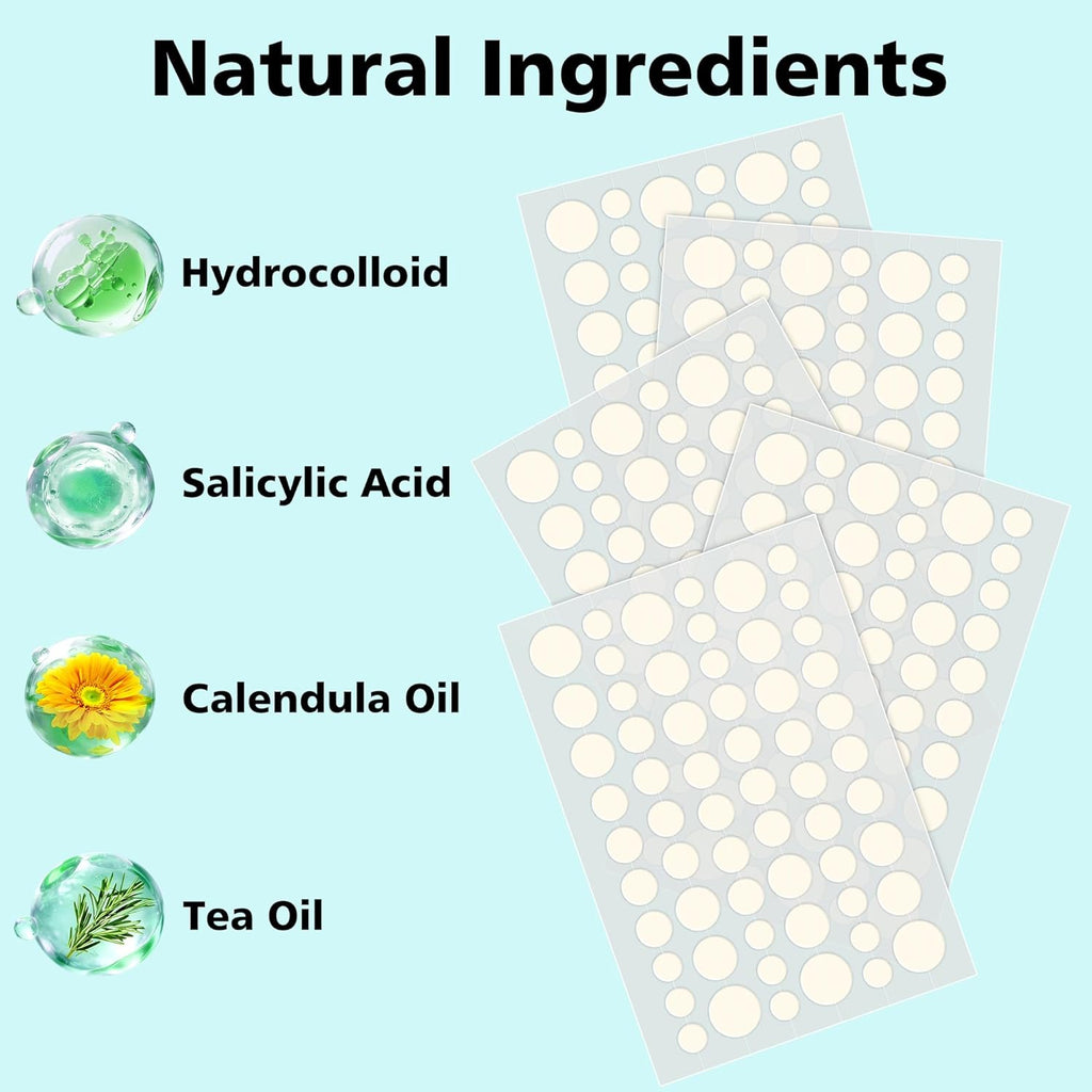 Pimple Patches for Face - 4 Size 600 Counts Acne Patches, Hydrocolloid Patches for Covering Zits and Blemishes, Spot Stickers with Salicylic Acid, Tea Tree Oil & Calendula Oil