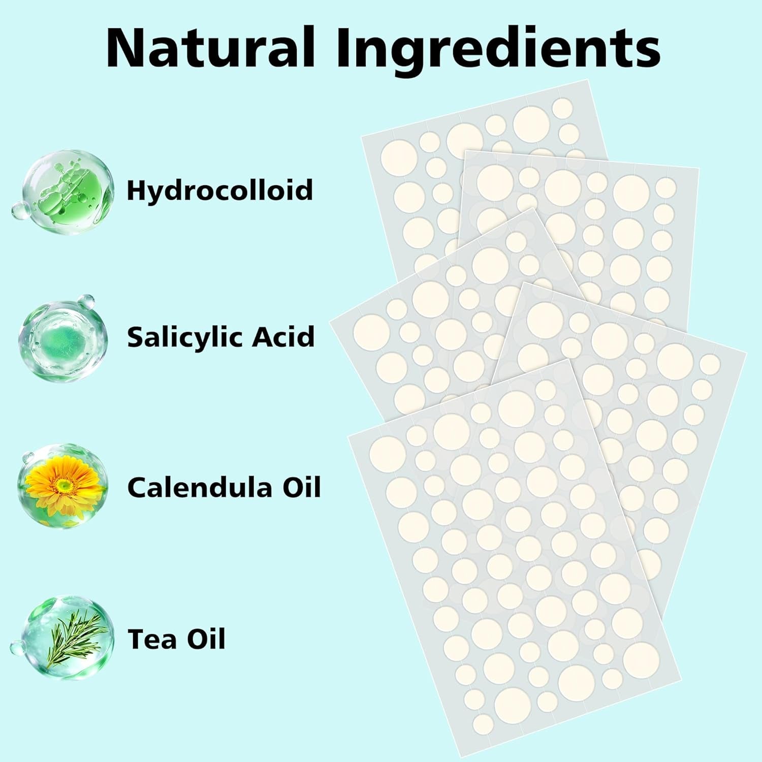 Pimple Patches for Face - 4 Size 600 Counts Acne Patches, Hydrocolloid Patches for Covering Zits and Blemishes, Spot Stickers with Salicylic Acid, Tea Tree Oil & Calendula Oil