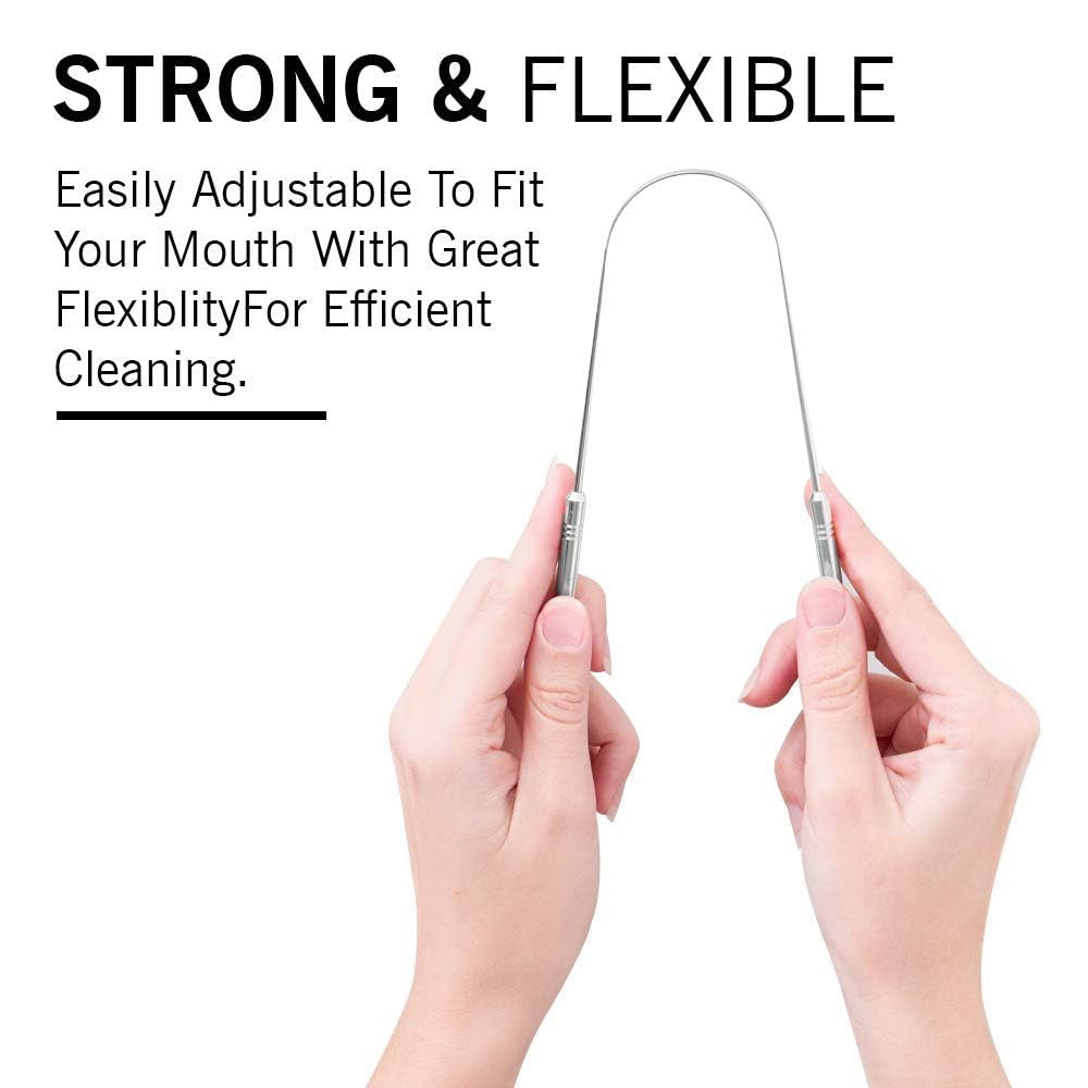 Stainless Steel Tongue Scraper for Adults 2 Pack, Metal Tongue Cleaner for Fresh Breath, Oral Hygiene Tongue Cleaning Tool Reusable (100% Stainless Steel)