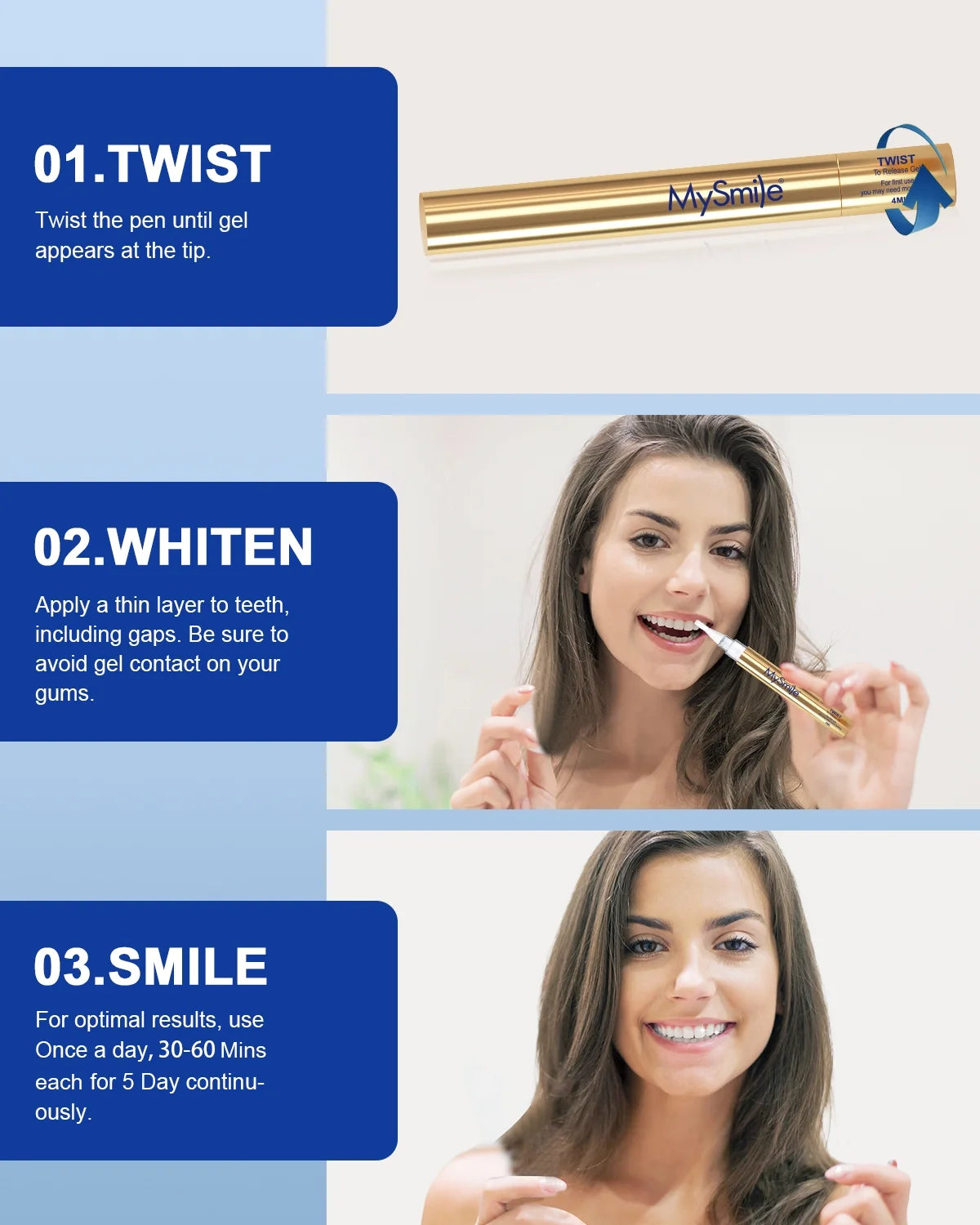 Premium 35%CP Teeth Whitening Pen, Teeth Whitening Kit, 2 X 4Ml Enhanced Formula Whitening Gel Refills (Gold), Enamel Safe, Remove 10 Years of Stains