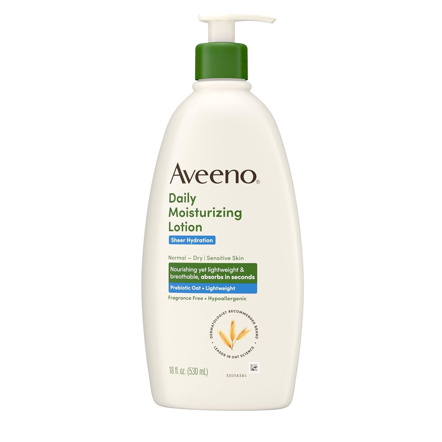 Aveeno Sheer Hydration Fragrance-Free Daily Moisturizing Lotion with Prebiotic Oat for Dry Skin, Lightweight, Fast-Absorbing Body Moisturizer Nourishes Skin with 48-Hour Moisture, 18 Fl. Oz