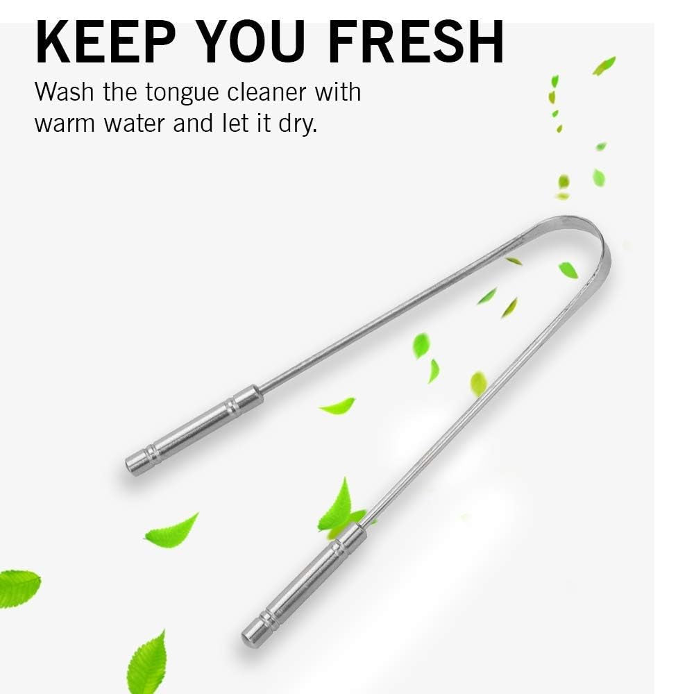 Stainless Steel Tongue Scraper for Adults 2 Pack, Metal Tongue Cleaner for Fresh Breath, Oral Hygiene Tongue Cleaning Tool Reusable (100% Stainless Steel)