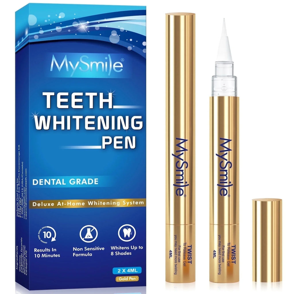 Premium 35%CP Teeth Whitening Pen, Teeth Whitening Kit, 2 X 4Ml Enhanced Formula Whitening Gel Refills (Gold), Enamel Safe, Remove 10 Years of Stains