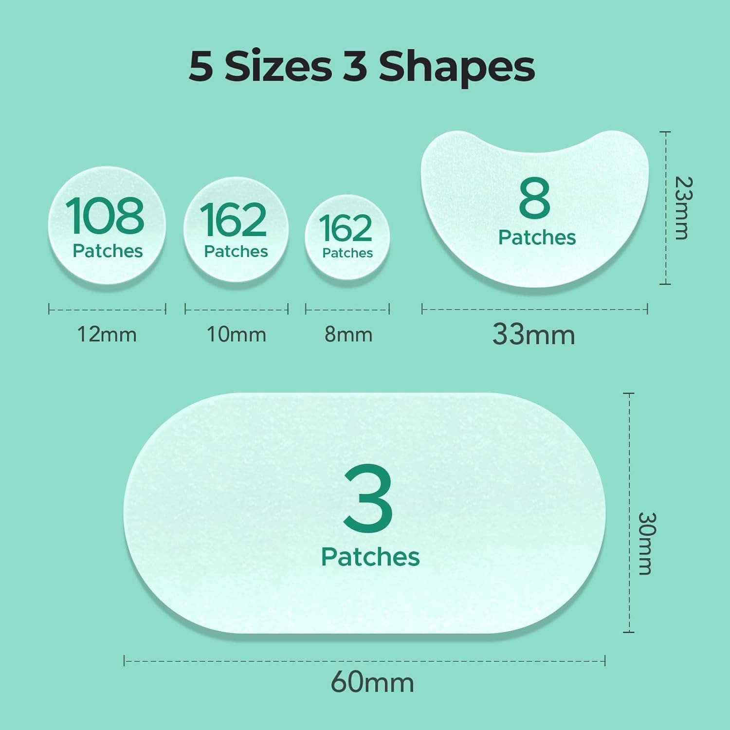 443 Count Pimple Patches for Face, Hydrocolloid Acne Patch Bulk, Acne Stickers for Covering Cheeks, Forehead, Chin Blemishes Zit Breakouts for All Skin Types (Dots, Strip, Contoured 5 Sizes)