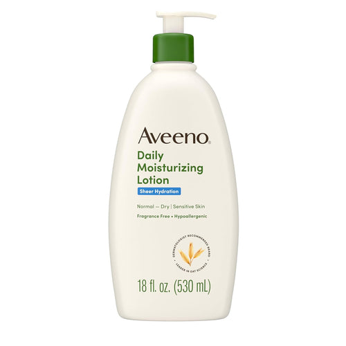 Aveeno Sheer Hydration Fragrance-Free Daily Moisturizing Lotion with Prebiotic Oat for Dry Skin, Lightweight, Fast-Absorbing Body Moisturizer Nourishes Skin with 48-Hour Moisture, 18 Fl. Oz
