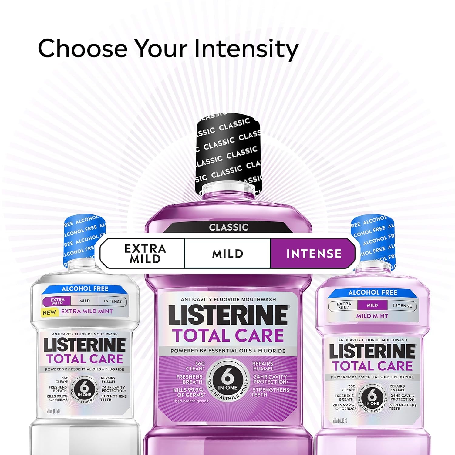 Listerine Total Care Anticavity Fluoride Mouthwash, 6-In-1 Rinse Helps Kill 99% of Bad Breath Germs, Prevents Cavities, Strengthens Teeth, Bad Breath Treatment for Adults, Fresh Mint, Twin Pack, 2X1 L