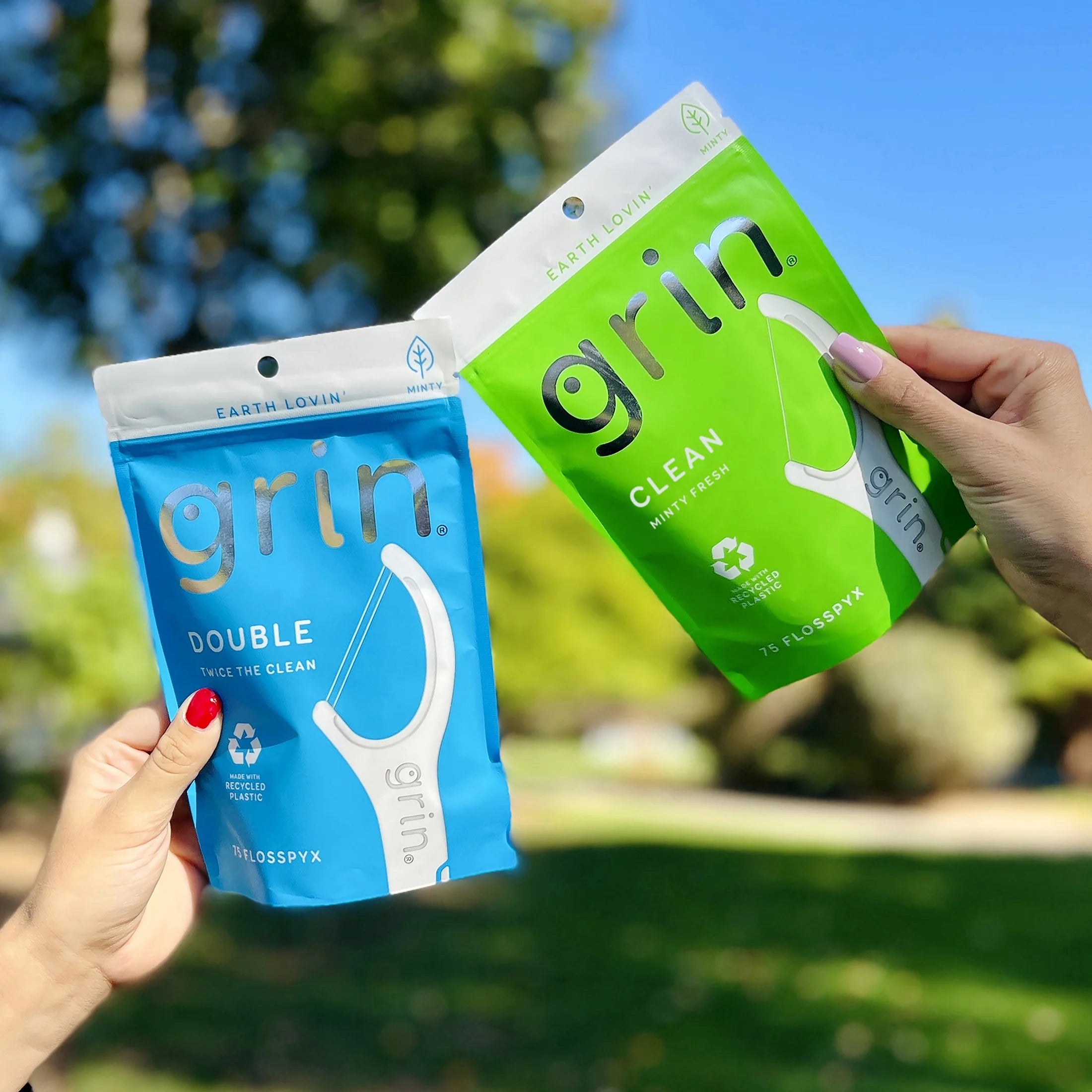 (225 Pack) Grin Double Flosspyx - 75 Ct - Dental Floss Picks, Flossers, Two Lines of Super Strong Floss, Minty Fresh, Made with Recycled Plastic